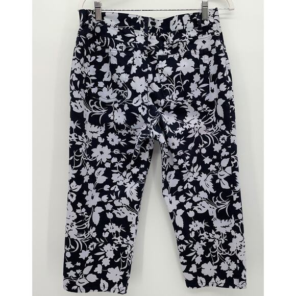 Chaps Floral High Waisted Straight Leg Crop Capri Pants Navy Blue Hawaiian 10 - Picture 2 of 13
